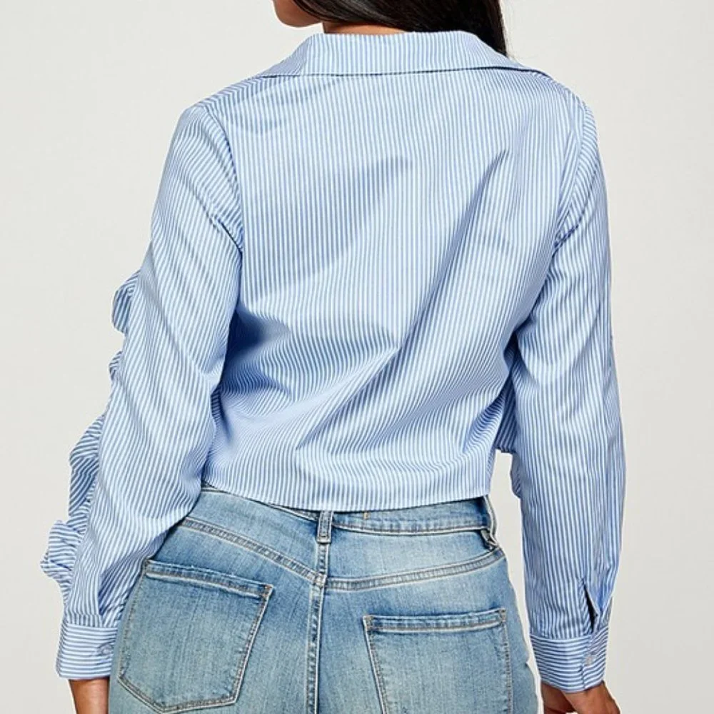 Button Down Cropped Blouse - Picture 2 of 3